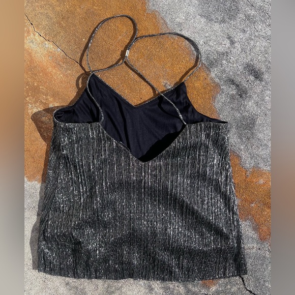 Express Metallic Shimmering Black Spaghetti Strap Tank Top Camisole - Picture 3 of 9